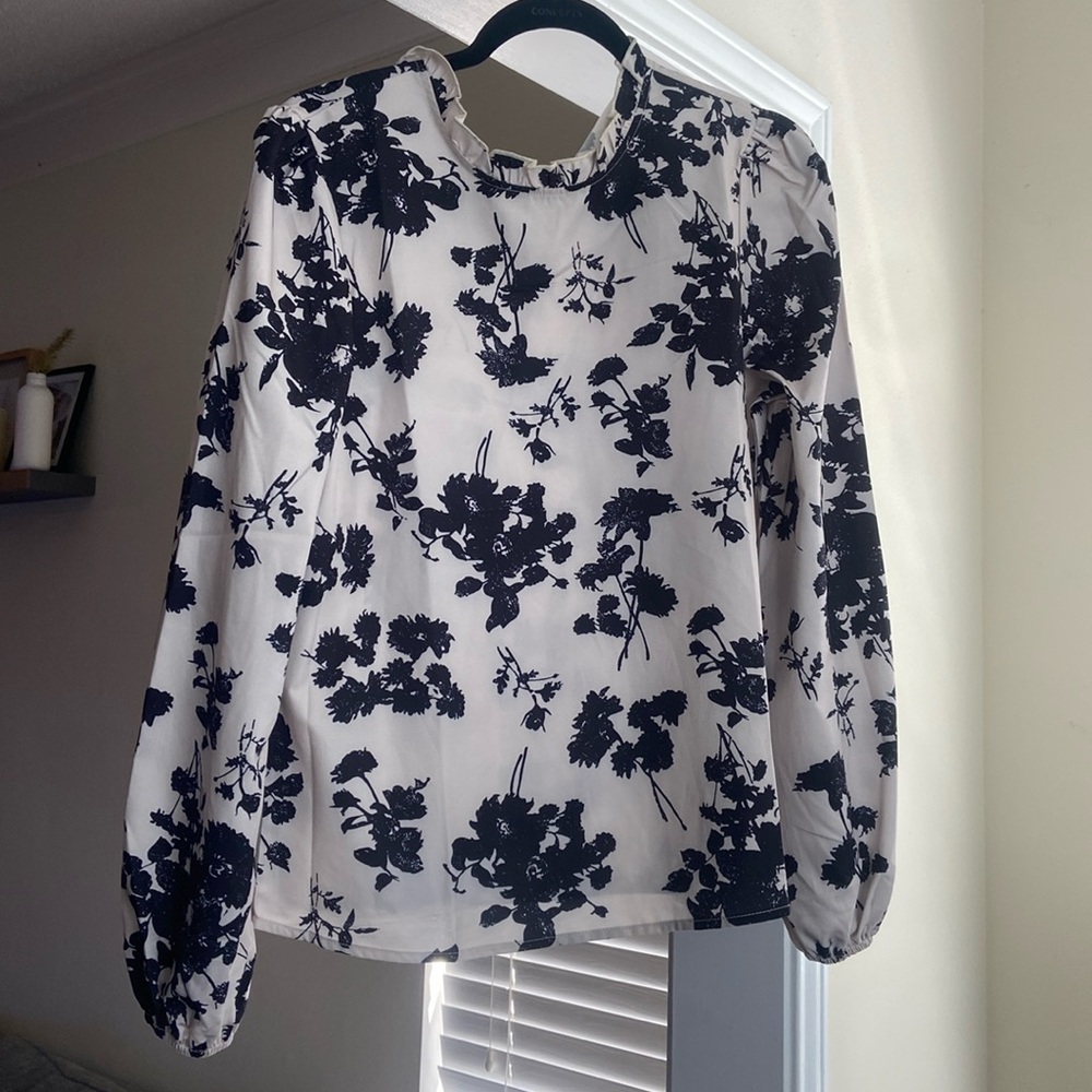Floral Black And Cream High Neck Blouse